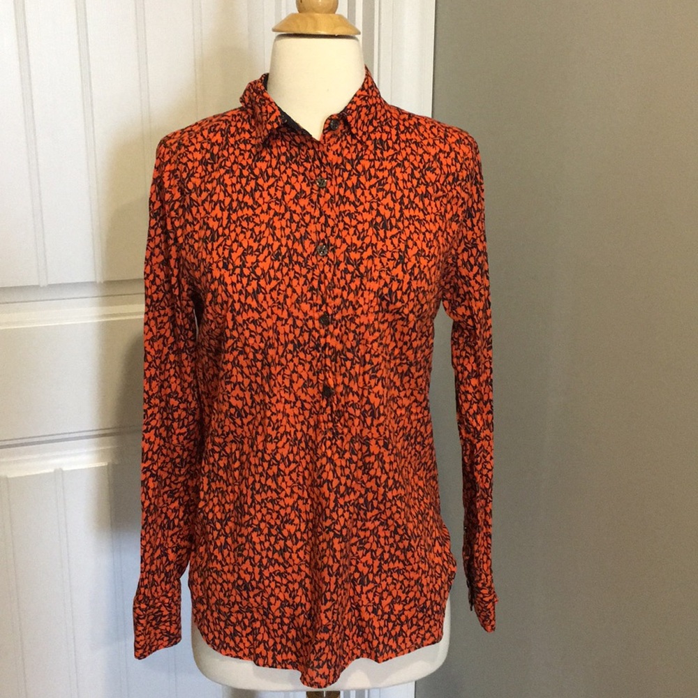 Gorgeous Women’s J. Crew Button Down Orange and Blue Top l Small
